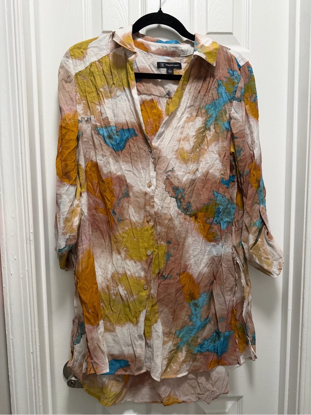 INC International Concepts Multicolor Abstract Button-Front Tunic
